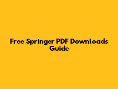 Free Springer PDF Downloads Guide