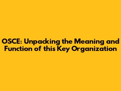 OSCE: Unpacking the Meaning and Function of this Key Organization