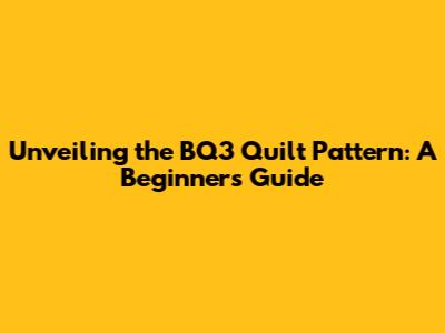Unveiling the BQ3 Quilt Pattern: A Beginner's Guide