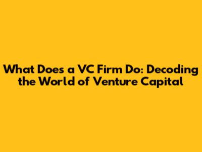 What Does a VC Firm Do: Decoding the World of Venture Capital